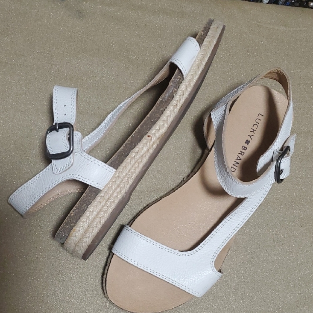 Lucky Brand White Espadrille Sandals with Ankle Strap Size 8.5